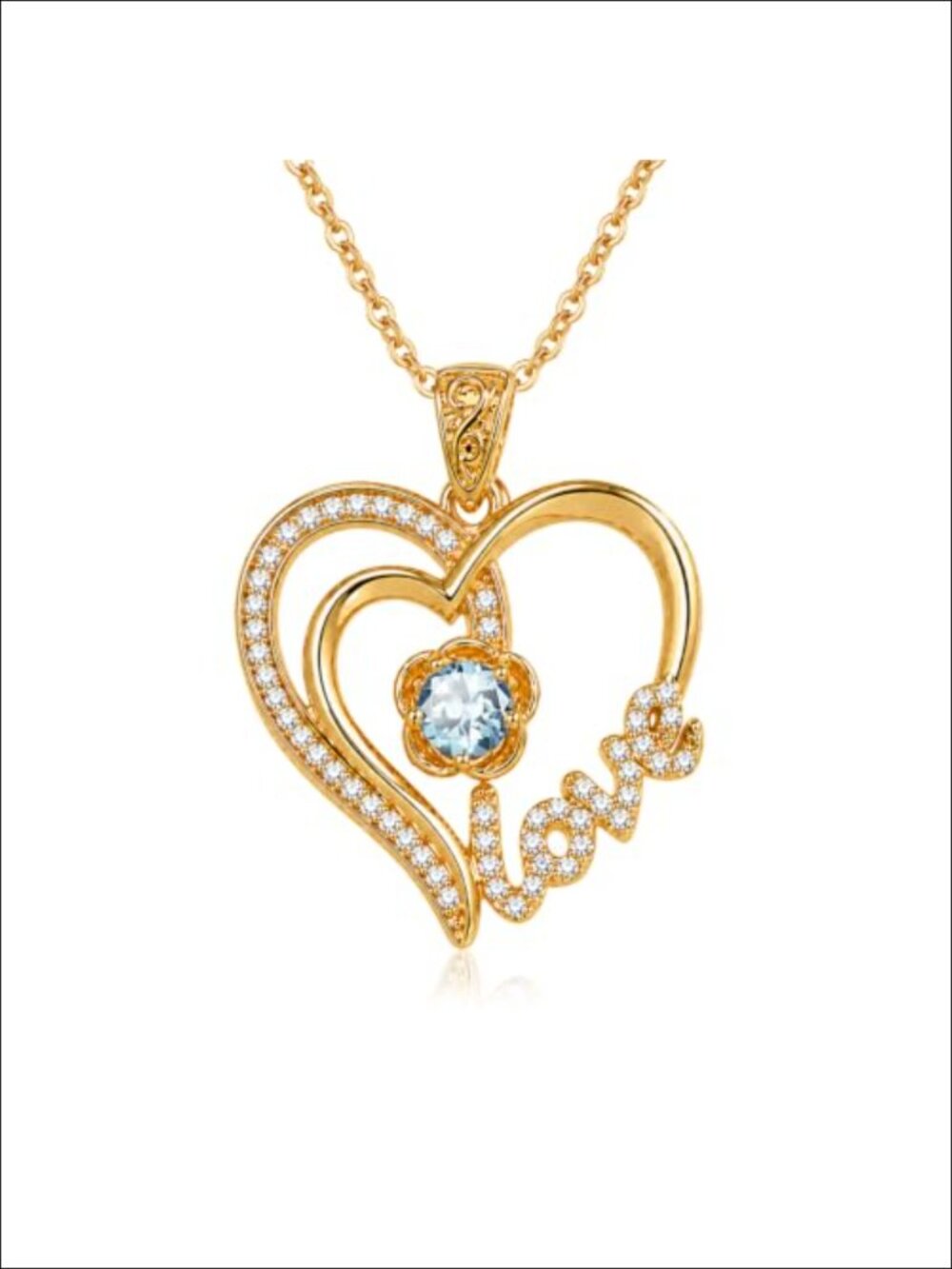 14K Gold Heart Birthstone Pendant Necklace for Women Rose Design